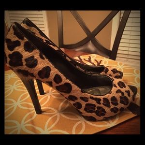 Leopard print peep toe heels