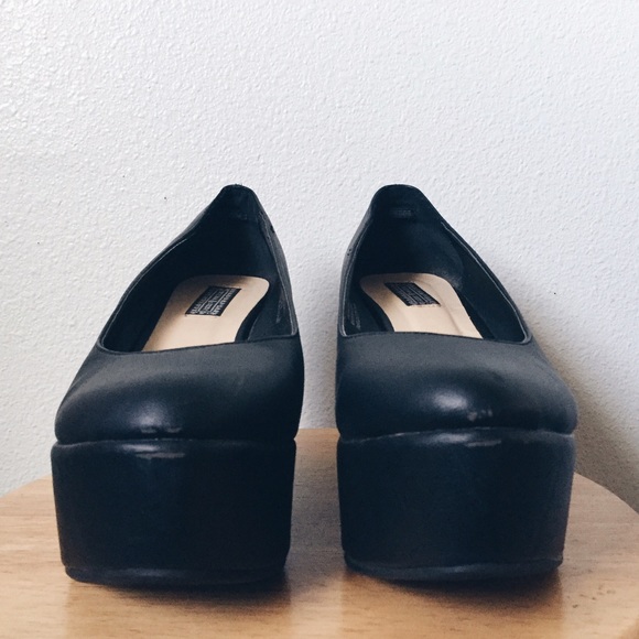 Faux Leather black platform flats / Flatforms