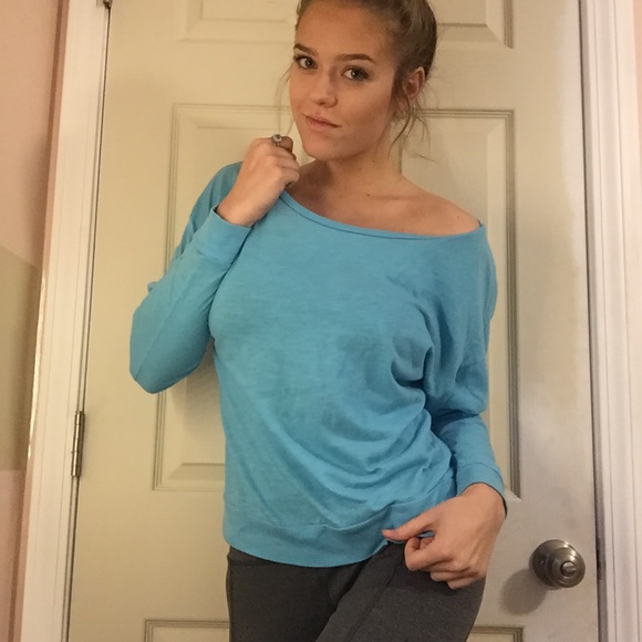 Blue off-shoulder long sleeve