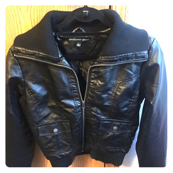 Women's Faux Leather Zip Up Bomber Jacket