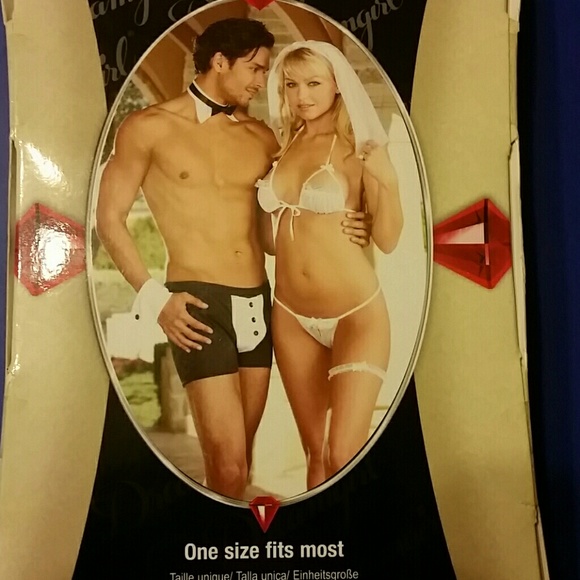 Dreamgirl 4 Pc Knit Chiffon Bridal Bra Set W Veil - Picture 2 of 2