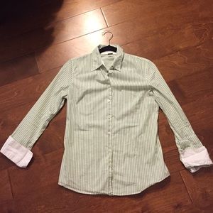 J.Crew Green Striped Button-up