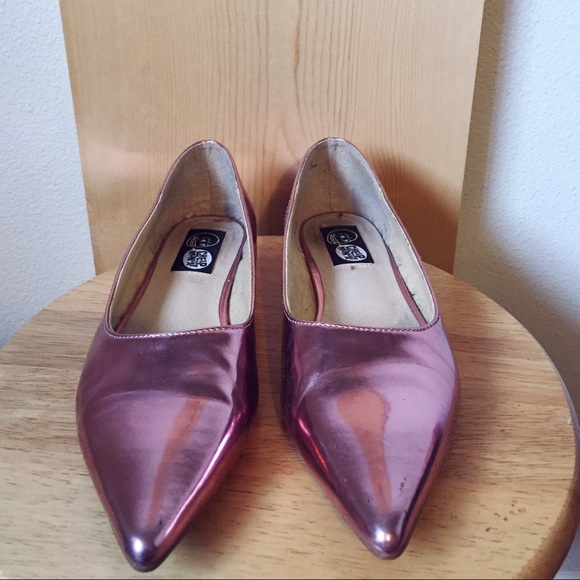 Metallic rose pink pointy flats Valentines