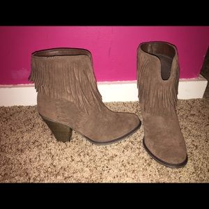 Tan fringe booties- brand new in box!
