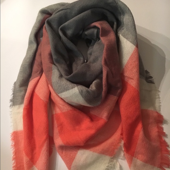 Coral & Gray Blanket Scarf