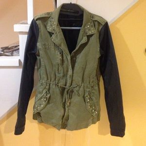 Forever21 olive leather sleeve jacket