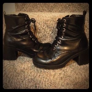 Lace up black ankle boots