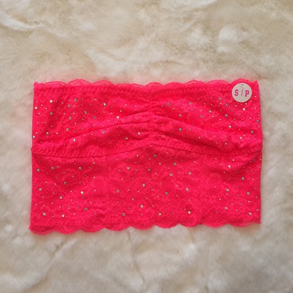 HTF VS Pink Rhinestone Longline Bandeau Bra