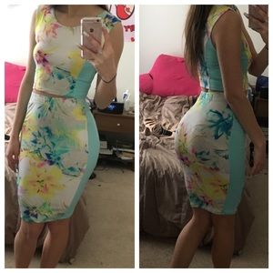 stretch 2 piece crop top and pencil skirt