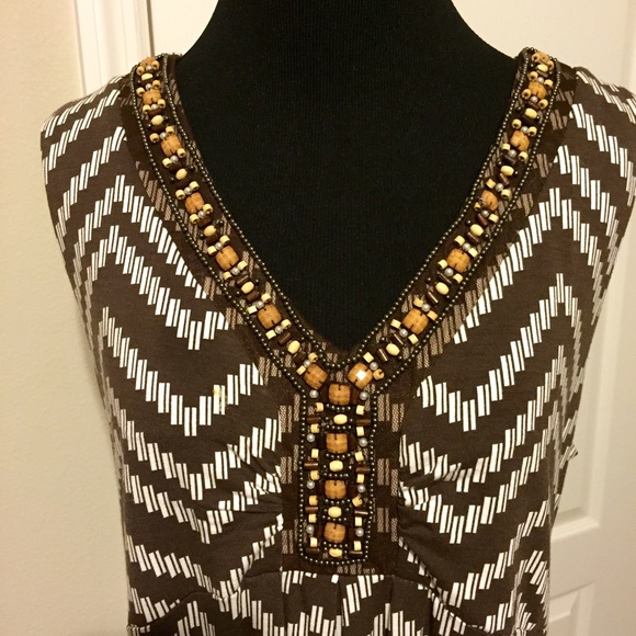 SOLD!!Chico's brown/cream Maxi Dress with beading - Picture 4 of 4