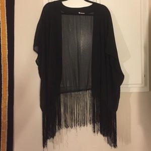 Black sheer kimono with fringe details