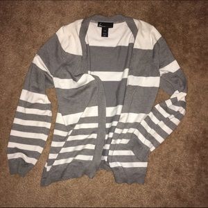 Gray and white stripe zip Lane Bryant cardigan