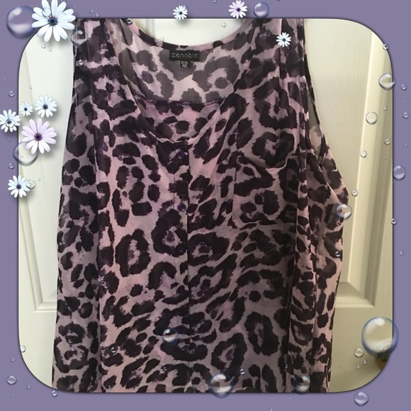 Purple animal print sheer top.