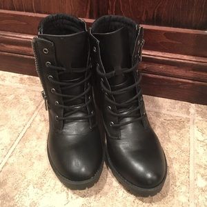 WORN ONCE- Black, lace-up ankle booties.