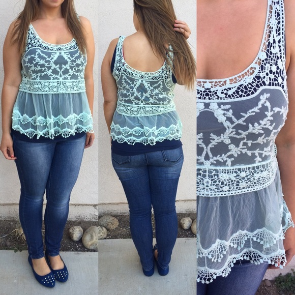 REMOVING TONIGHT! Sheer Mint Lace Top - Picture 5 of 5