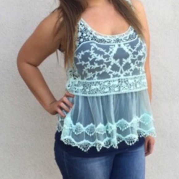 REMOVING TONIGHT! Sheer Mint Lace Top - Picture 4 of 5