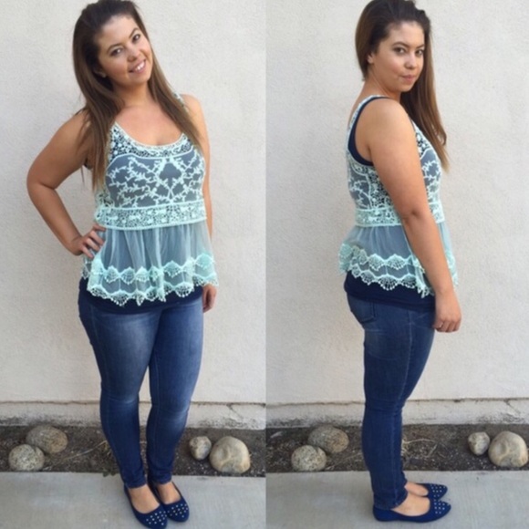 REMOVING TONIGHT! Sheer Mint Lace Top - Picture 3 of 5