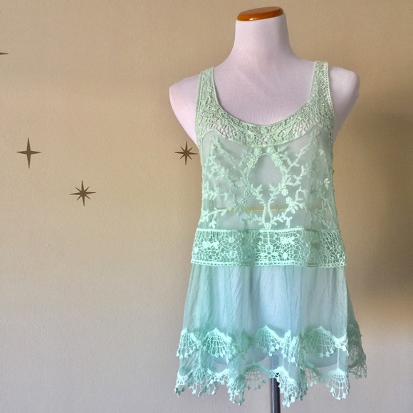 REMOVING TONIGHT! Sheer Mint Lace Top - Picture 2 of 5