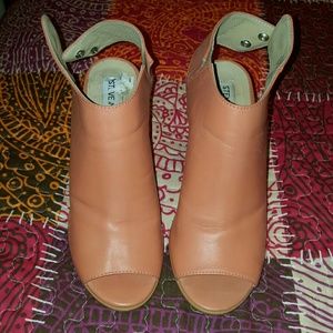 Salmon color Peep Toe Block Heel