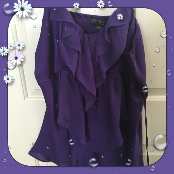 Purple  silk spaghetti strap blouse ruffled front.