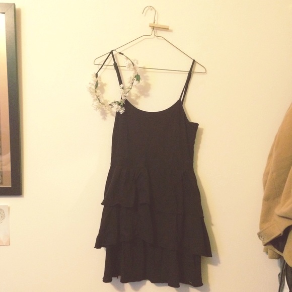 Black ruffle Roxy sundress with adjustable straps