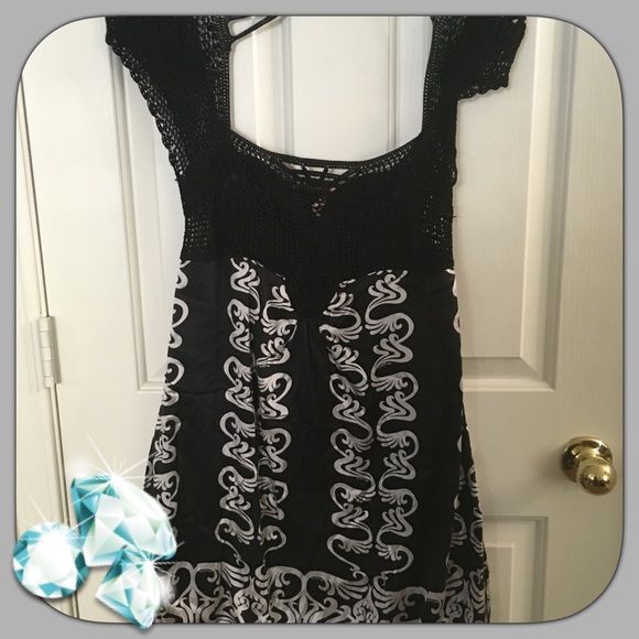 Dress Black and silver satin and crochet top dress
