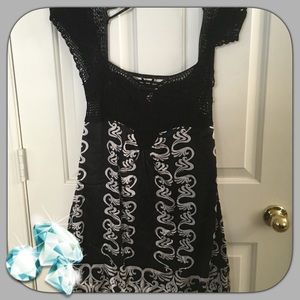 Dress Black and silver satin and crochet top dress