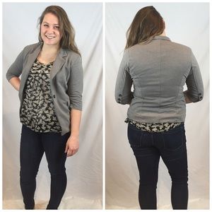 Grey Knit 3/4 Sleeve Blazer