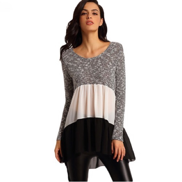 Tops - Chiffon Blouse Round Collar Long Sleeve Top