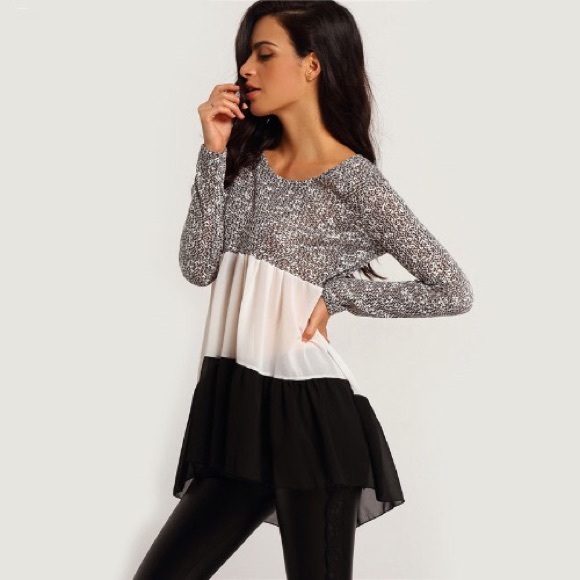 Chiffon Blouse Round Collar Long Sleeve Top - Picture 2 of 4