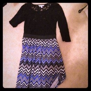 Blue Chevron dress with lace