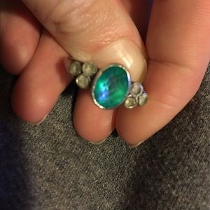 Rainbow Quartz with small moonstones ring