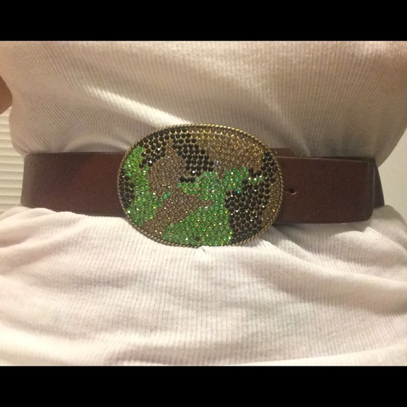 GAP brown leather belt w/Rhinestone buckle