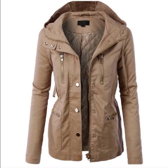 KHAKI TAN MILITARY CARGO QUILTED JACKET