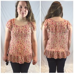 Short Sleeve Peach Floral Top