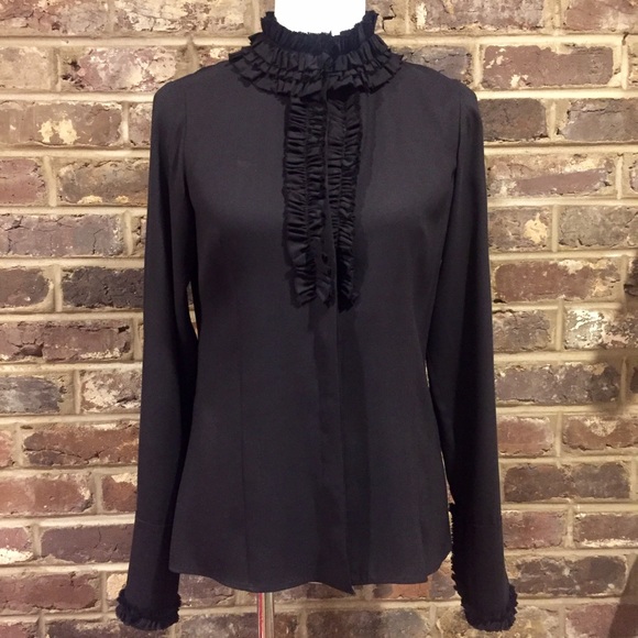 Robert Rodriguez Black Silk Ruffle Neck Blouse