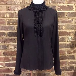 Robert Rodriguez Black Silk Ruffle Neck Blouse