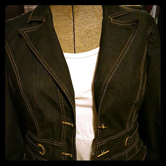 Denim blazer with gold tone accents