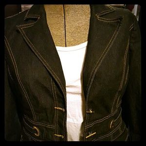 Denim blazer with gold tone accents