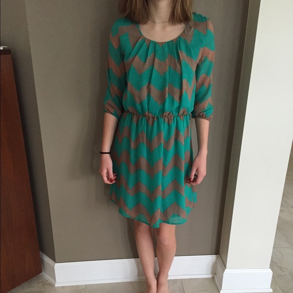 Green and gray chevron dress
