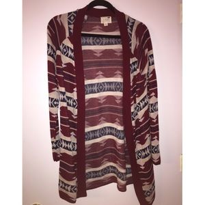 Burgundy Aztec Print Cardigan