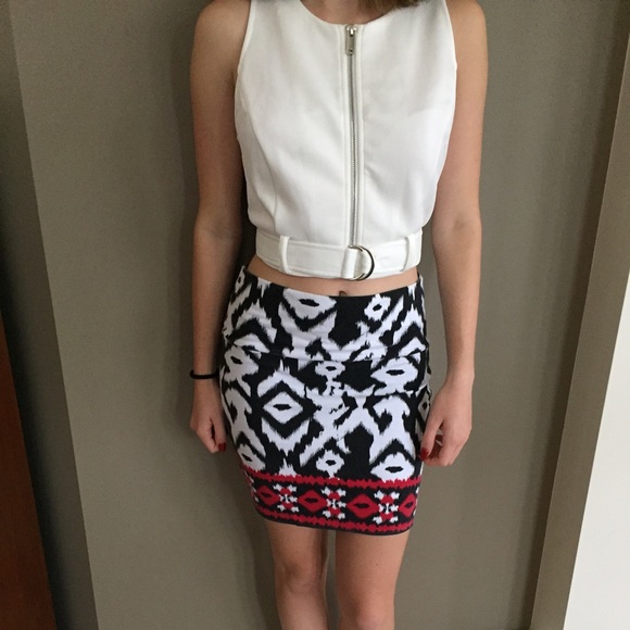 Black, white, red skater skirt