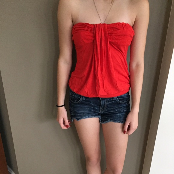 Red strapless top