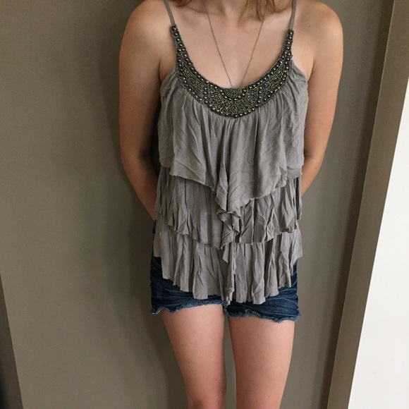 Gray beaded tank top