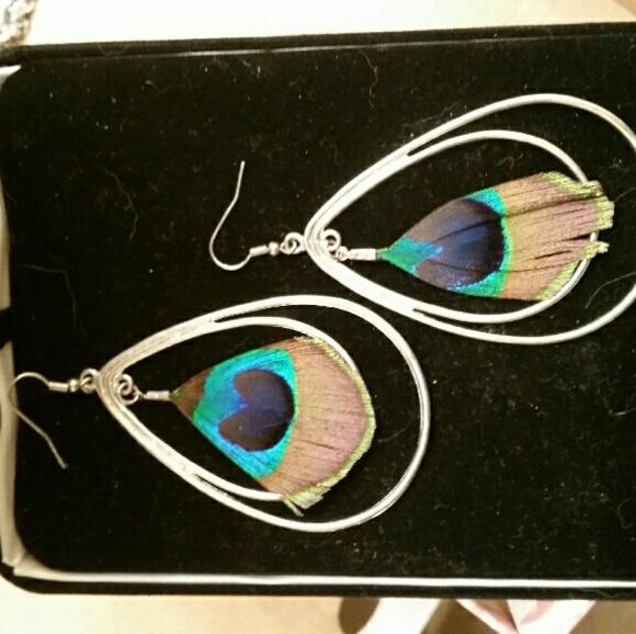 Silver peacock earrings