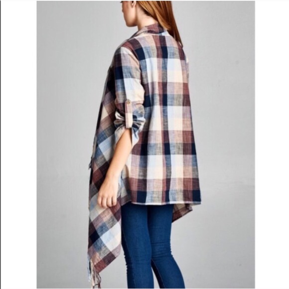 XX CELINE patch fringe cardigan - MAROON/NAVY - Picture 2 of 4