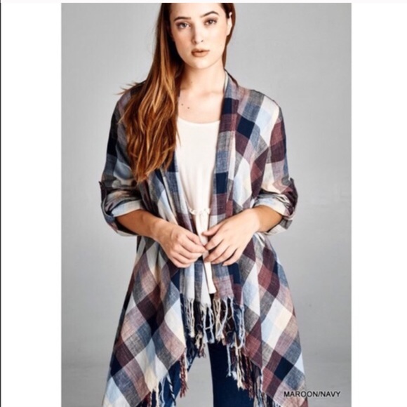 XX CELINE patch fringe cardigan - MAROON/NAVY - Picture 3 of 4