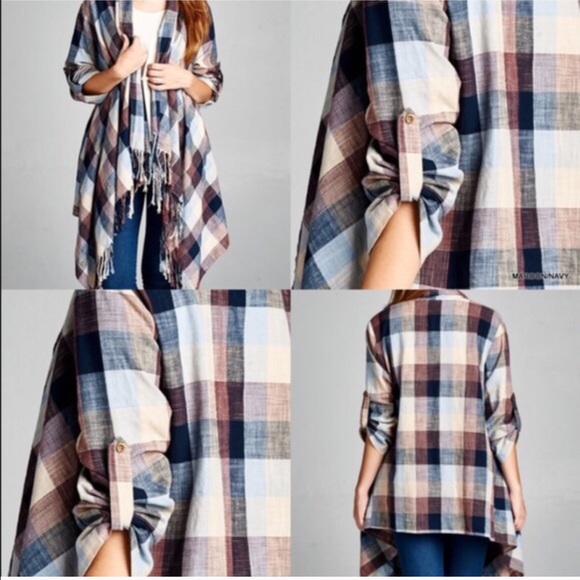 XX CELINE patch fringe cardigan - MAROON/NAVY - Picture 4 of 4