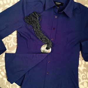 Royal Blue Express Stretch Sz 3/4 Button Blouse