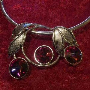 Crystal cherry necklace statement rockabilly